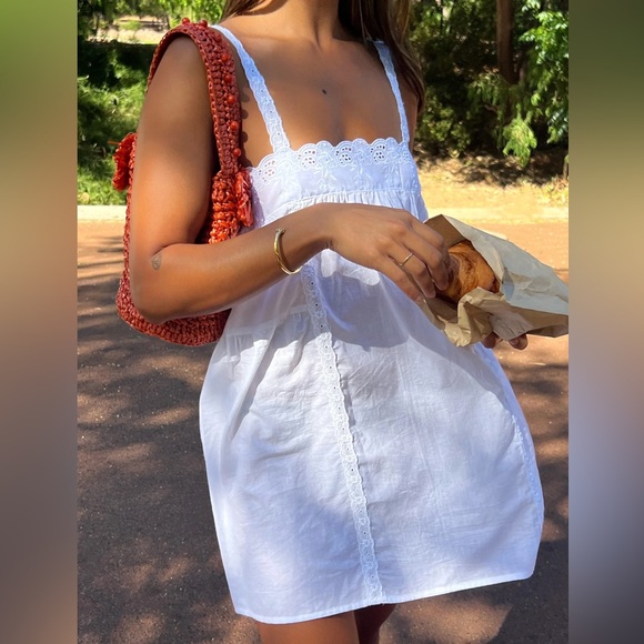 Women's White Lace-Trim Mini Dress - Picture 3 of 4